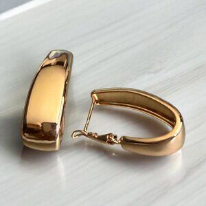 18K Gold Geometric Hoop Earrings | Modern Lever Back Hoops NIP